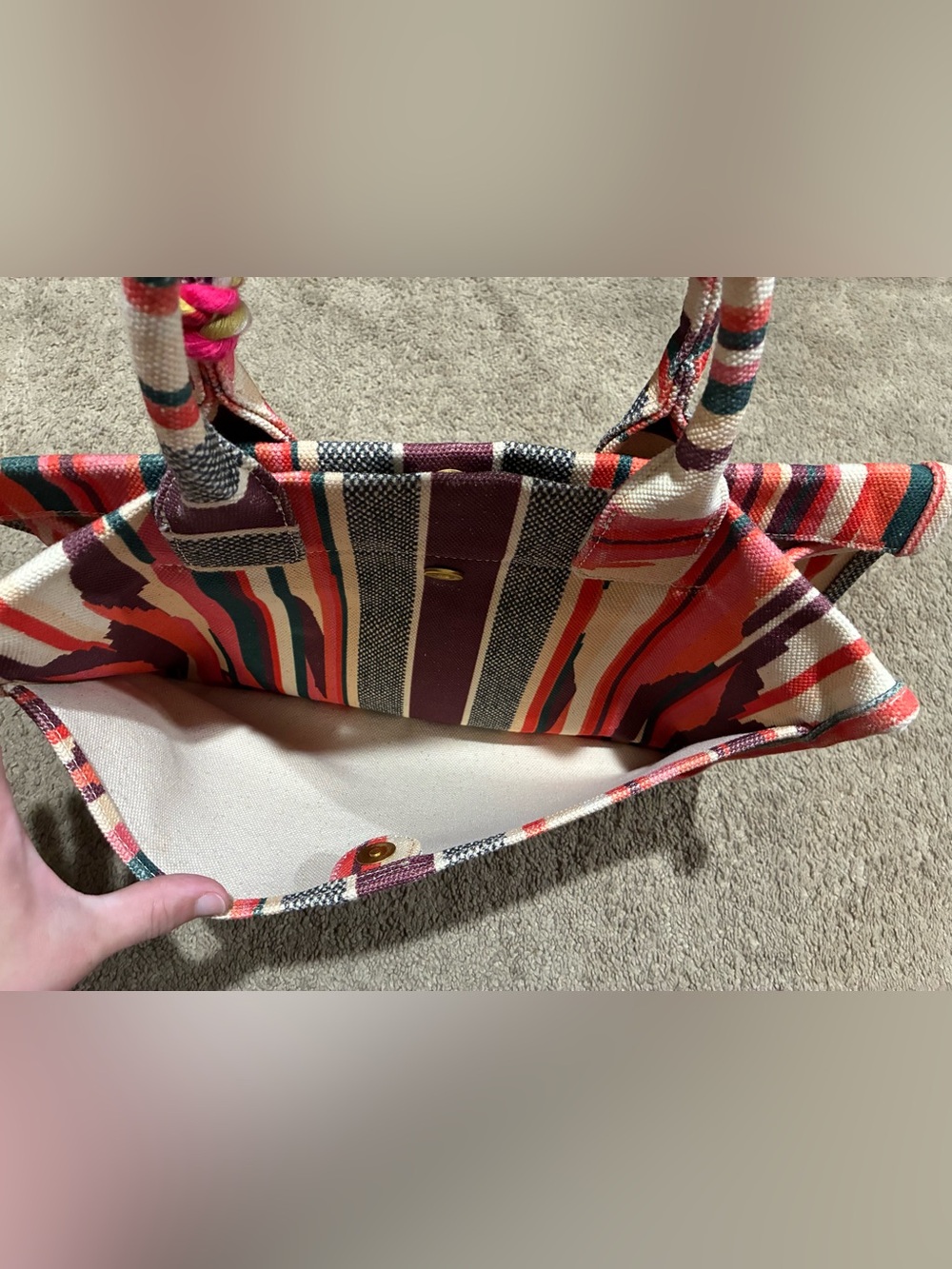 Vince Camuto Orla Cotton Canvas Stripe Large Tassel Tote Bag Pink Multi - Picture 6 of 16